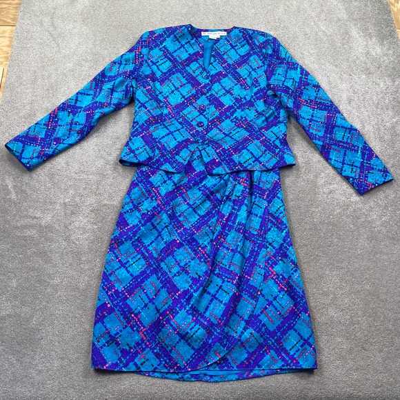 ANNE CRIMMINS for LUMI COLLECTIONS Dresses & Skirts - ANNE CRIMMINS for LUMI COLLECTIONS Blue Plaid Silk Skirt Suit Set Size 16